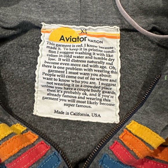 Aviator Nation 5-Stripe Hoodie Heather Grey Sz XS Womens - Picture 2 of 7